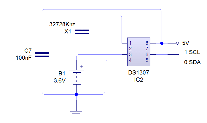 Esquema de reloj de tiempo real ds1307 de shield de pinguino 4550 by Visystem